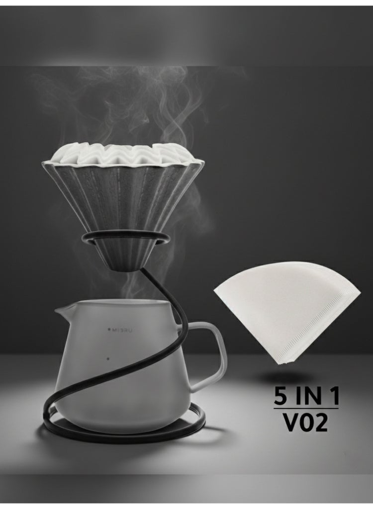 ميبرو V60 طقم تقطير قهوة 5 في 1 مع حامل معدني لولبي V02، فلاتر ورقية 185 مم، إبريق تقديم، عدة تحضير قهوة مختصة يدوية للمنزل والكافيه - Image 1